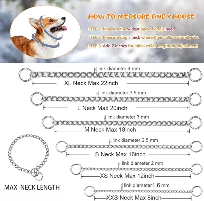 Silver Dog Chain Collar,2packs Metal Slip Link P Chain Training Heavy Duty Male Boys Martingale Collar Female Girls Puppy Collars for XXS XS Small Medium Large Big Breed,M