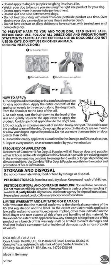 CEVA Animal Health D93150B Combiva II for Large Dogs 21-55 lbs. (3 Pack) Pet Flea Drops