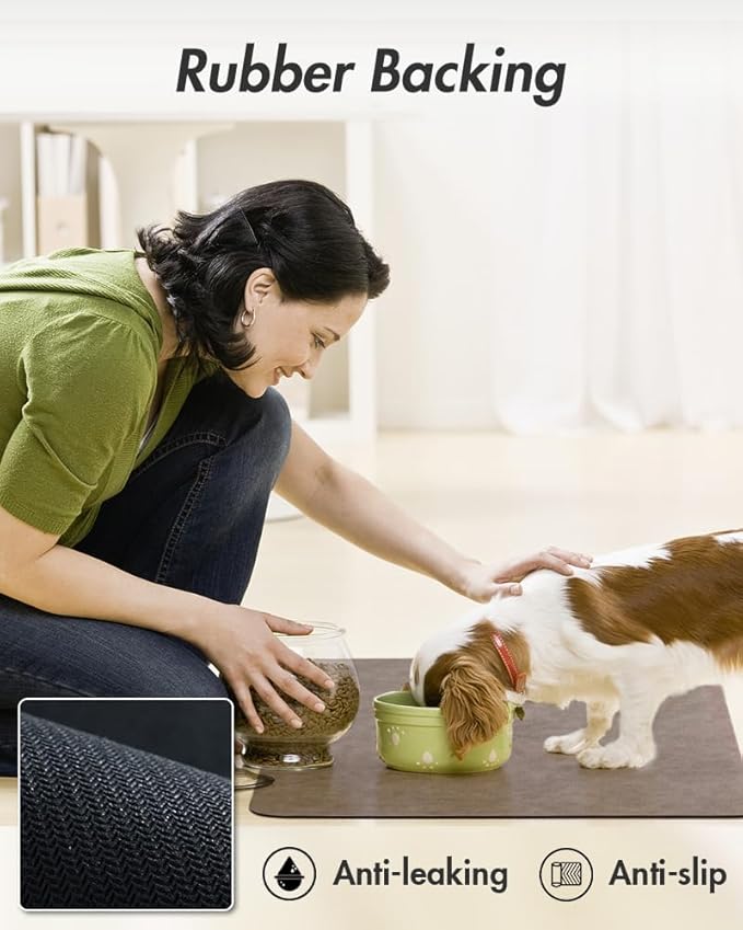 MontVoo-Absorbent Pet Feeding Mat-No Stains Pet Mat for Food and Water Bowl-Quick Dry Cat & Dog Food Mat Water Dispenser Mat-Pet Supplies Mat-Dog Water Bowl Mat for Messy Drinker,（Brown,12"x19"）