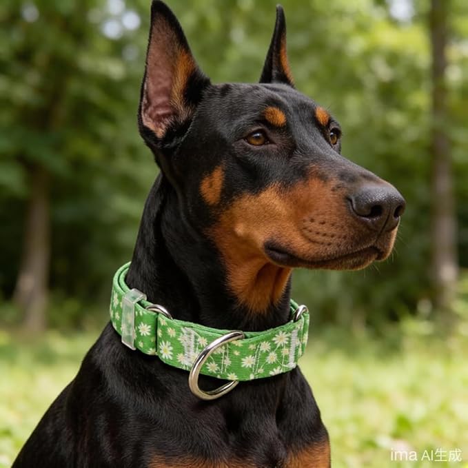 Green Martingale Collars for Dogs, Daisy Print No-Slip Escape Proof Choke No Pull Soft Nylon Training Dog Collars for Small Medium Large Breed Pet Dogs, M