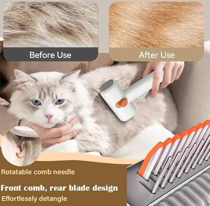 2-IN-1 Pet Self-Detangling & Grooming Comb, Pet Hair Removal Comb, One-touch Release Button, Soft Pet Grooming Brush, Easy to Removal Loose Undercoat,Matted Fur & Tangles, Gentle Hair Comb (1 PC)