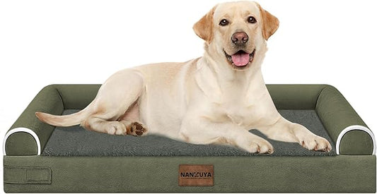 Large Dog Bed Orthopedic Washable: Beds Bolster XL Bed Large Big Dogs Egg Crate Foam Couch Sofa Waterproof with Removable Cover - Dark Green