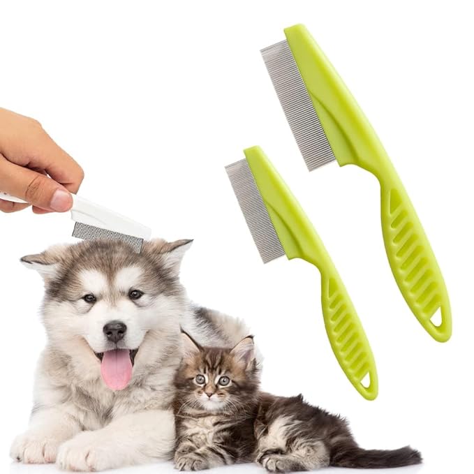 Multifunctional Pet Hair Comb, Multifunctional Pet Grooming Brush Flea and Tear Stain Removal, Fine-Tooth Stainless Grooming Comb Stainless for Small Dogs Puppies (Green)
