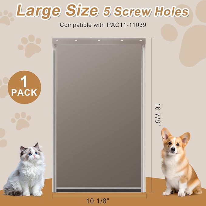 Large Dog Door Replacement Flap with Screws, Compatible with PAC11-11039, Measures 10 1/8" X 16 7/8", Cat Pet Door Replacement Flap, Weather Resistant and Easy to Install