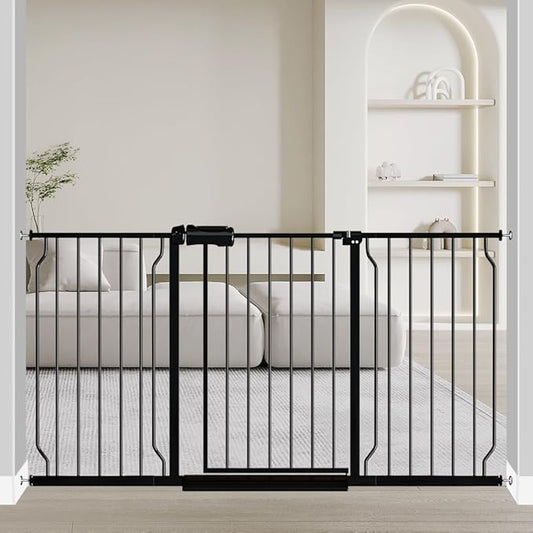 Fairy Baby Extra Wide Baby Gate Black 57.5-62 Inch Wide, Walk Through Pressure Mounted No Drill for Doorways, Long and Large Tension Dog Gates for Pet and Kids