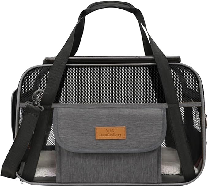 Pet Carrier, Airline Approved Small Dog Cat Carrier, Collapsible Travel Dog Bag, Dog Soft-Sided Carriers with Secure Zippers and Anti-Scratch Mesh(Dark Grey)