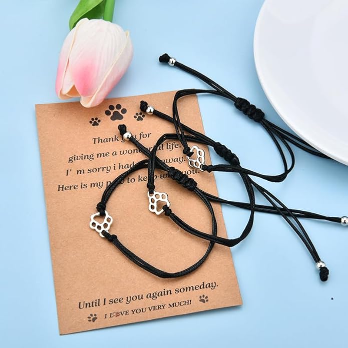 Memorial Gifts Bracelet for Pet Loss of Dog Sympathy Gift Paw Print Friendship Bracelets for 3 Bereavement Remembrance Gifts for Dog Lover Grieving Memory Gift for Cat Lovers Adjustable Bracelet