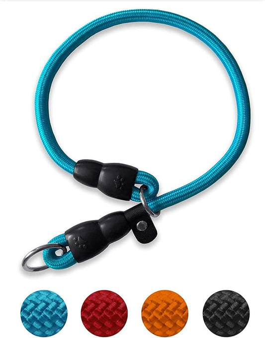 Slip Collar, Dog Choker Collar, Nylon Dog Training Collar with Slidable Stopper No Pull Dog Collars Martingale Collars for Small Medium Large Dogs, Blue, S