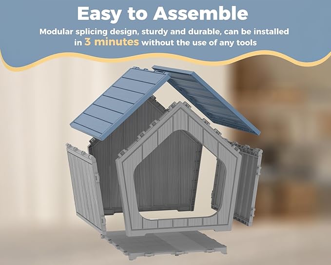 DRATO Dog House Outdoor Indoor Cozy Small Dog Houses Durable Resin Material Houses for Dogs Outside Weatherproof Pet Shelter for Patio, Porch, Living Room (Blue)