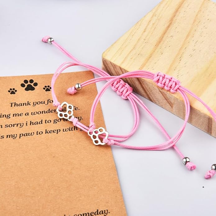 Memorial Bracelet for Pet Loss Sympathy Gifts Paw Print Friendship Bracelets for 2 Remembrance Gifts for Dog Cat Lovers