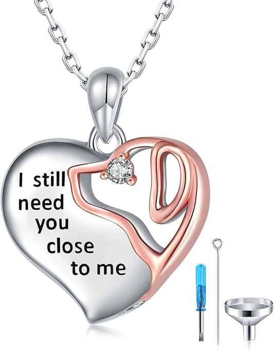 925-Sterling-Silver Cremation Pet Urn Necklace for Ashes for Dog - Heart Urn Dog Necklaces Pet Memorial Keepsake Memory Pendant Jewelry Gifts