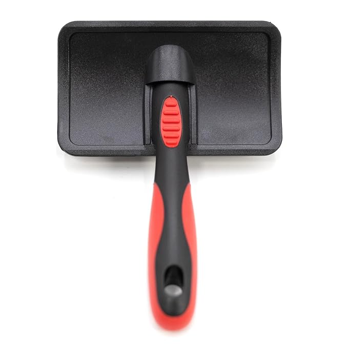 Jeffers Pet Hard Pin Universal Slicker Brush for Dogs & Cats – Firm Bristles, Curved Head for Tough Mats & Tangles, Non-Slip Grip, Best for Thick Coats, Heavy Matting – Black, Red - Medium