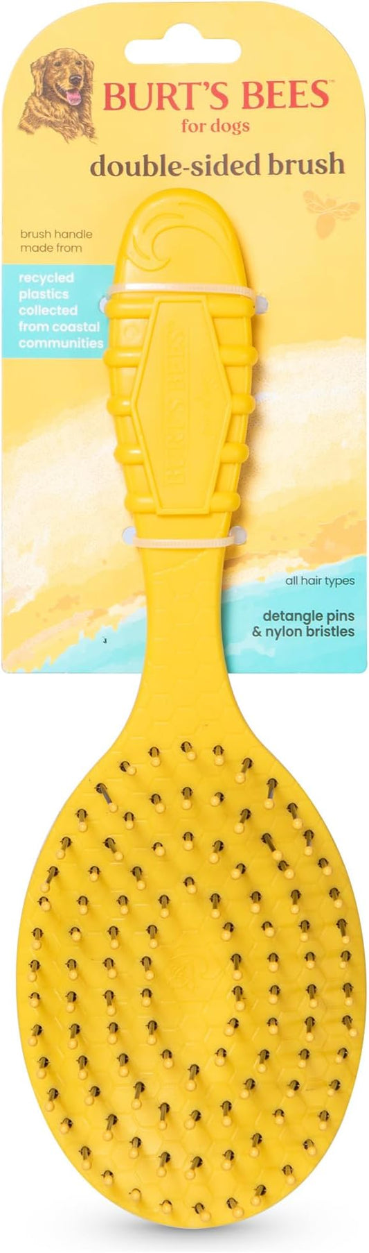 Burt's Bees for Pets Double Sided Brush for Large Dogs with Handle Made from Recycled Plastics Collected from Coastal Communities| 2-in-1 Dog Brush Removes Tangles While Smoothing Dog Fur