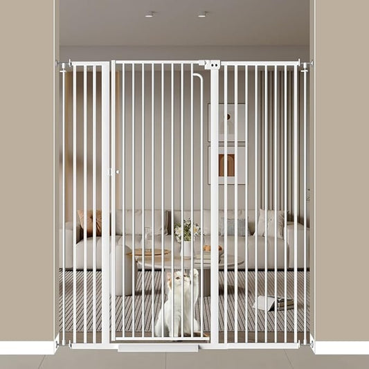 57" Extra Tall Cat Gate, 48.0"-52.7" Wide Pet Gate for Doorway, Pressure Mounted Tall Baby Gate with Door, Walk Through Dog Gate Indoor Stairs, Auto Close Cat Safety Gates, White