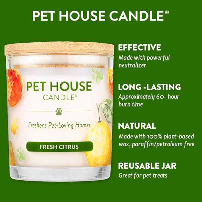 One Fur All Pet House Candle Value Pack - Plant-Based/Soy - Clean Burning Scented, Long Lasting Pet Odor Candle for Home - Fresh Citrus