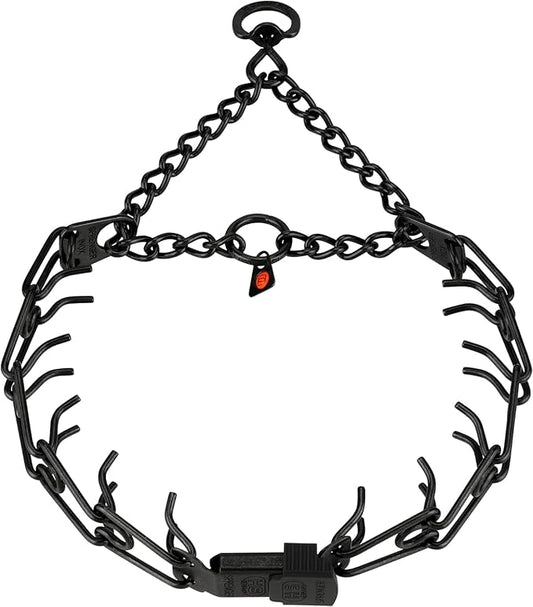 Herm Sprenger Black Stainless Steel Dog Collar with Centered Quick Release ClicLock Buckle Training Collar for Small Medium Large Dogs Made in Germany (27-28in x 4.0mm (Neck Size up to 22 in))