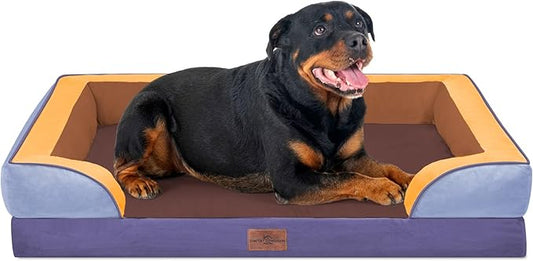 Comfort Expression Orthopedic Dog Bed for Extra Large Dogs 45x35 Inch, Waterproof Egg Crate Foam XL Pet Bed with Removable Bolsters, Dog Couch with Washable Cover & Non-Slip Bottom, Honey Lavender