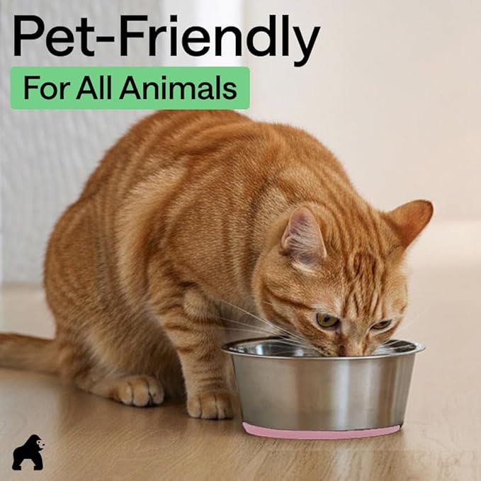 GORILLA GRIP Dog Bowls, Food Grade 304 Stainless Steel, Holds 8 Cups Each (64 fl oz) Food and Water Bowl for Feeding Dogs and Cats, Dishwasher Safe, Rust Resistant, BPA Free Rubber Base Set of 2 Pink
