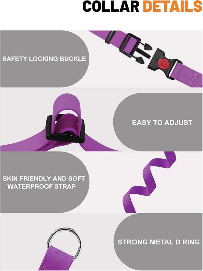 Waterproof Martingale Collar for Dogs,Easy to Clean Dog Collars with Safety Quick Release Buckle,Rubber Collar for Medium Large Dogs Walking Training (Purple, M (16.5-20.8inch))