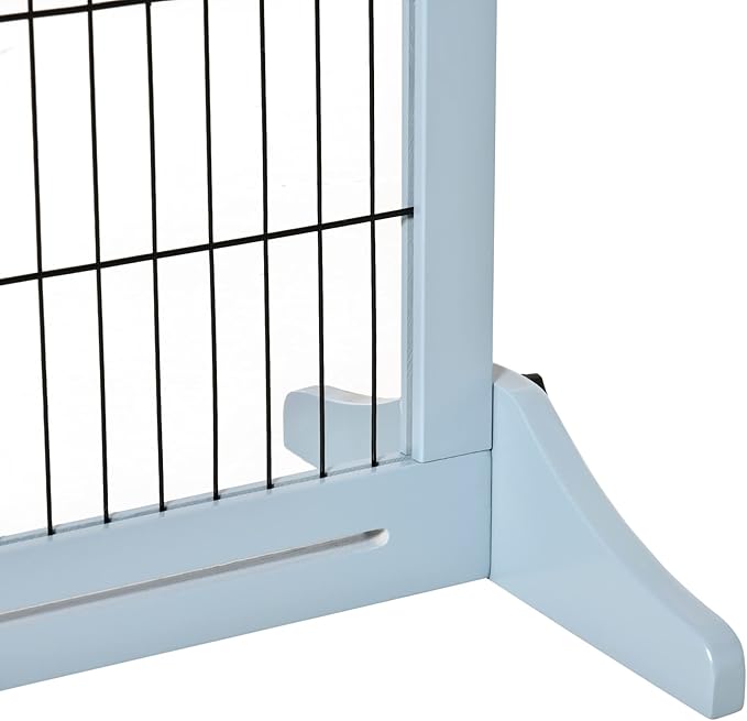 PawHut 72" W x 27.25" H Extra Wide Freestanding Pet Gate with Adjustable Length Dog, Cat, Barrier for House, Doorway, Hallway, Blue-Gray