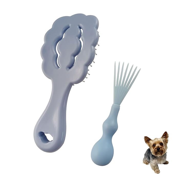 Cloud-Shaped Soft Bristle Puppy Brush for Small Dogs - Yorkie, Shih Tzu, Maltese, and Toy Poodles Grooming Tool with Detachable Lint Comb and Gift Box （Blue）