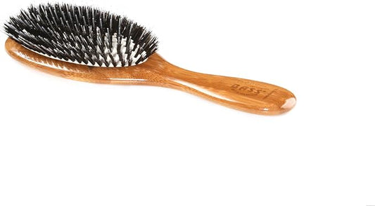 Bass Brushes | Shine & Condition Pet Brush | 100% Natural Bristle + Nylon Pin | Pure Bamboo Handle | Medium Oval | Dark Finish | Model 53P-DB