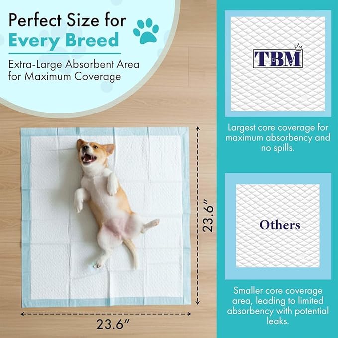 TBM Puppy Pads 23.6" x 23.6" - Super Absorbent Pee Pads for Dogs - Premium Leak-Proof - Pets Potty Training Essentials - Disposable Quick- Dry Pads for Puppies | Cats | Rabbits (Pack of 300)