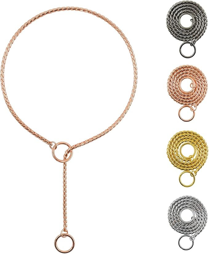 Heavy Duty Dog Choke Collar Slip Dog P Chain Snake Collar Plating Anti-Rust Dog Training Collars for Small Large Dogs Black/Gold/Silver/Rose Gold 15.5in-29.5in (19.5in, Rose Gold)