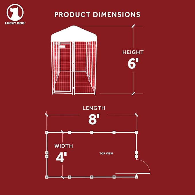 Lucky Dog 8' x 4' x 6' Large Outdoor Steel Frame Kennel and Playpen Enclosure with Black Canopy, Uptown Series - Heavy-Duty Pet Shed for Home and Yard - Protection from Sun, Snow, and Rain