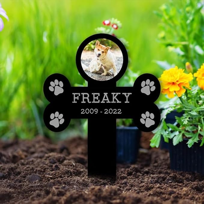 Personalized Dog Memorial Stake Custom Dog Cat Photo Pet Bone Shape Metal 12x12 inch Pet Grave Marker Dog Loss Gift Sympathy Gift for Dog Lover (Style 10)