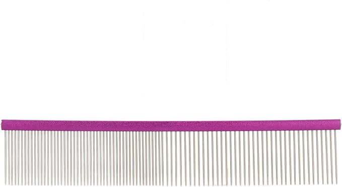Pet Steel Comb Dogs and Cats, Professional Dog Grooming Comb For Shedding Tangles Knots, Pet Dematting Comb with Rounded Teeth and Non Slip Grip Handle for Long Haired Breeds(Purple 19cm/7.5in)