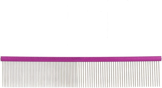 Pet Steel Comb Dogs and Cats, Professional Dog Grooming Comb For Shedding Tangles Knots, Pet Dematting Comb with Rounded Teeth and Non Slip Grip Handle for Long Haired Breeds(Purple 19cm/7.5in)