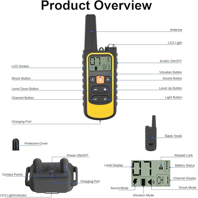 Shock Collar for Dogs - 2600ft Dog Training Collar with Remote, IP67 Waterproof Dog Shock Collar with Remote Control, 3 Modes E-Collars with Beep/Vibration/Safe Shock Collar for Dogs 8-120lbs