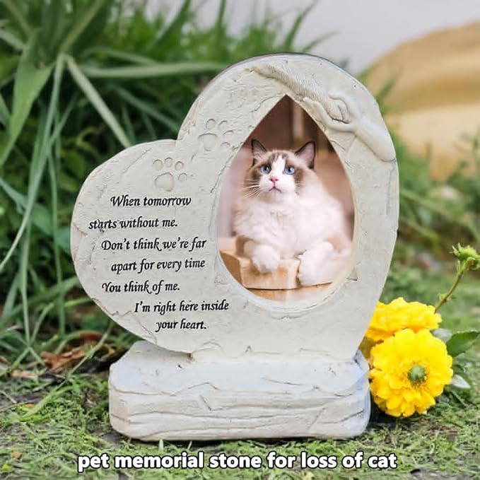 jinhuoba Heart Shaped Pet Memorial Stones for Dogs, Pet Dog HeadStones Grave Stones with Photo Frame, Loss of Pet Dog Sympathy Gifts Memorial Gifts Passing Away Gifts Outdoor or Indoor