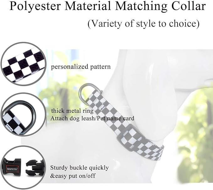 Roses&Poetry Dog Collar and Leash for Medium Large, Adjustable Durable 5ft Puppy Leash Collar for Dog Training Lead（Black & White-L）