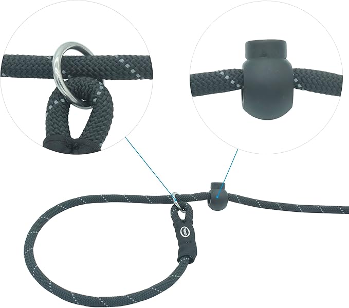 Slip Lead Dog Leash Reflective with Stopper Loop Rope Training No Pull for Medium Large Dogs 7ft Black