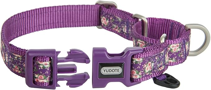 Martingale Dog Collar,Floral Pattern,with Safety Quick Release Buckle,Escape-Proof Anti-Pull for Large Dogs(Purple Floral,L)