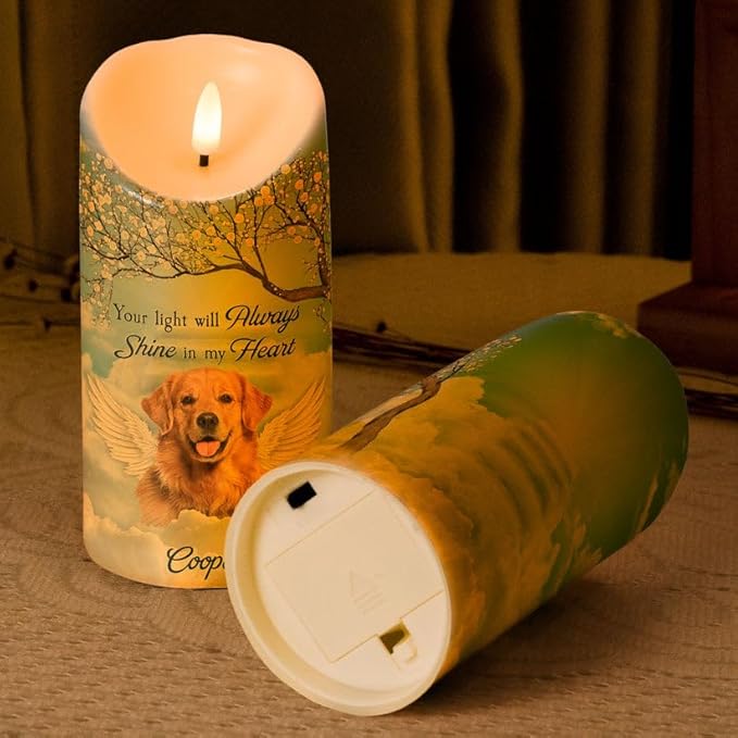 Custom Cat Dog in Heaven Memorial Led Candle Gift for Loss of Cat Dogs Your Light Will Always Shine in My Heart Pet Decor Remembrance Sympathy Led Candle for Dog Mom Dad On Pet Birthday Christmas