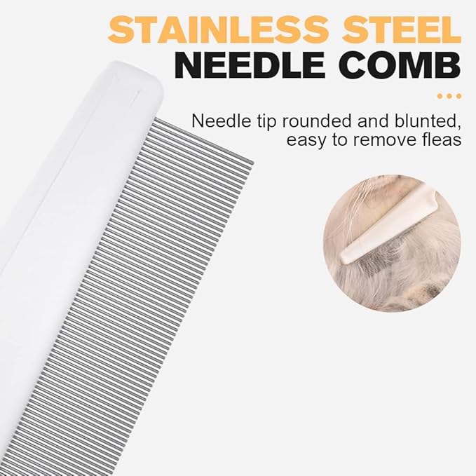 2PCS Multifunctional Pet Hair Comb Tear Stain Removal, Pet Hair Cleaner Brush Magic Pet Comb Cat Grooming Brush Pet Combing Brush, 2 in 1 Dog Combs Tooth Stainless Grooming Massage Comb (White)