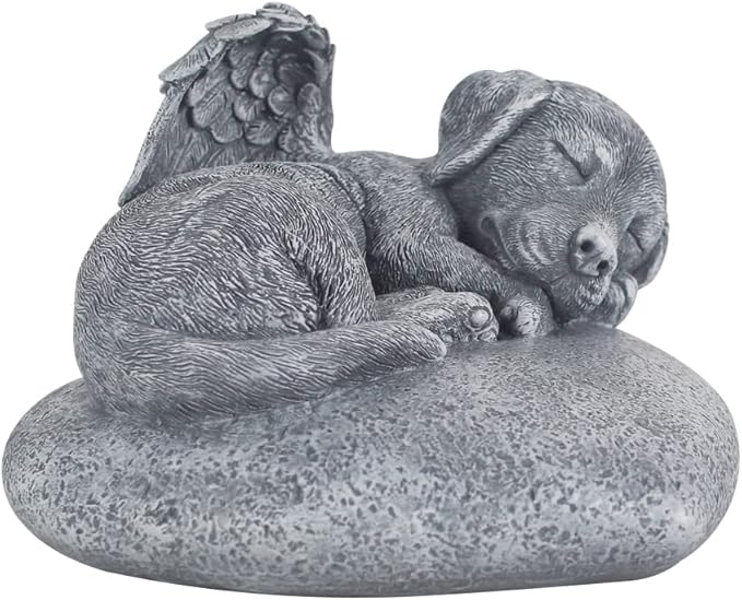 Personalized Angel Dog Statue Memorial Stones Grave Markers with A Sleeping puppy On the Heart-Shaped Stone-Dog Memorial Gifts for Loss of Dog.