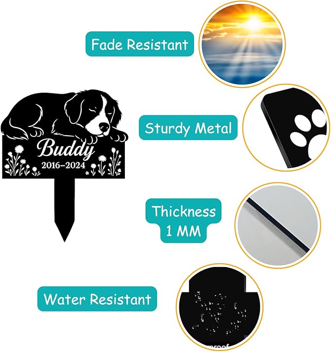 Custom Dog Grave Markers Outdoor | Personalized Pet Grave Markers Dog Memorial Headstone | Personalized Pet Graveyard for Pets Owners | Best Memorial Gifts for Your Furry Friends Passed Away
