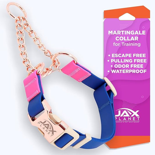 Jelly Waterproof Martingale Dog Collar, No Pull Nylon Collar with Alloy Metal Buckle & D-Ring for Outdoor Training and Walking, Anti Pull, Escape Free, One Time Adjustment - Blue & Rose, M