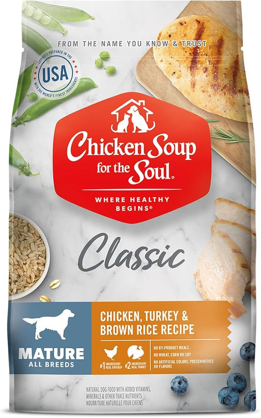 Chicken Soup for the Soul All Natural Premium Senior/Mature Dry Dog Food, Real Meat First Ingredient, No By-Products, Supports Joint Health and Mobility, Chicken, Turkey & Brown Rice, 4.5lb