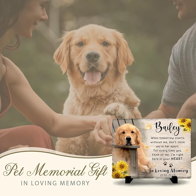 Sympathy Gifts for Loss of Loved Ones, Pets, Dogs, Cats - Custom Dog Bereavement Gift for Pet Lover with Picture - Dog Memorial Stones Garden Decor - Waterproof Markers in Loving Memory