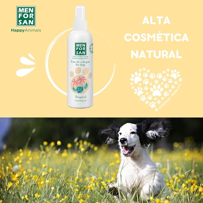 MENFORSAN Cologne water for dogs | Tropical | Intense and refreshing aroma | Deodorant effect | With very mild ingredients that DO NOT irritate the skin | With Neutral Ph | 125ml