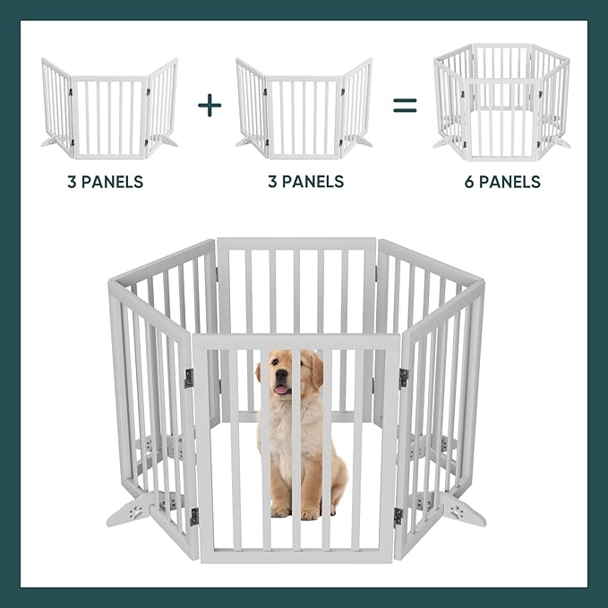 Semiocthome Wooden Dog Gates for The House 24"H Expandable Doggy Gates for Doorways 55"W Free Standing Pet Gate with 2 Support Feet for Stairs 3 Panels Dog Barriers for Home No Installation Resquired