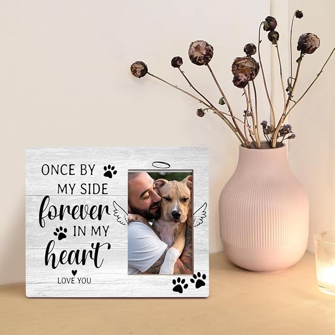 Orchroma Pet Memorial Gifts for Dogs,Loss of Dog Sympathy Gift,Dog Memorial Gifts for Loss of Dogs,Once by My Side Forever in My Heart Pet Memorial Picture Frame,4 x 6 Inch Photo