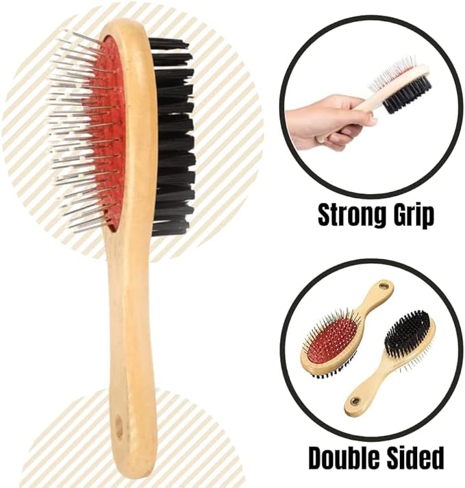 Dog Brush for Grooming Shedding Messaging & Cleaning for Long and Short Haired Dogs, Cats | 2 in 1 Pin & Bristle Soft Pet Hair Double Sided Dog Brush for Cleaning Loose Fur & Dirt (Size Small 17cm)