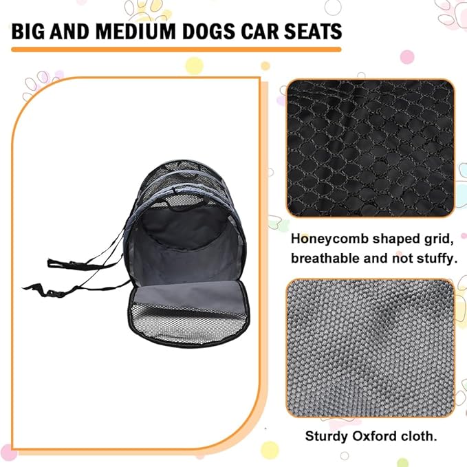 Puppy Dog Crate for Car Travel, Car Seat Portable Kennel for Small Dogs Cat, 23 Inchs Small Pet Crate, Foldable Pet Cage Carrier, Lightweight Sturdy Oxford Breathable Mesh Easy Install (Grey)