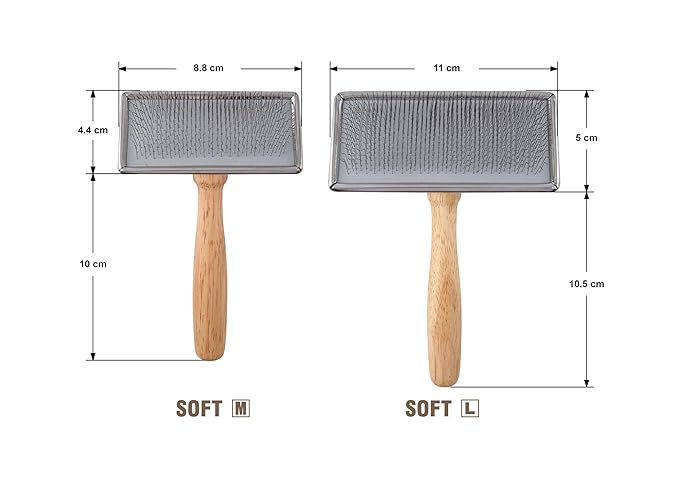 Furzone Wooden Slicker Brush for Dogs (Size L) - Stainless Steel Soft Pin Grooming Brush for Dogs